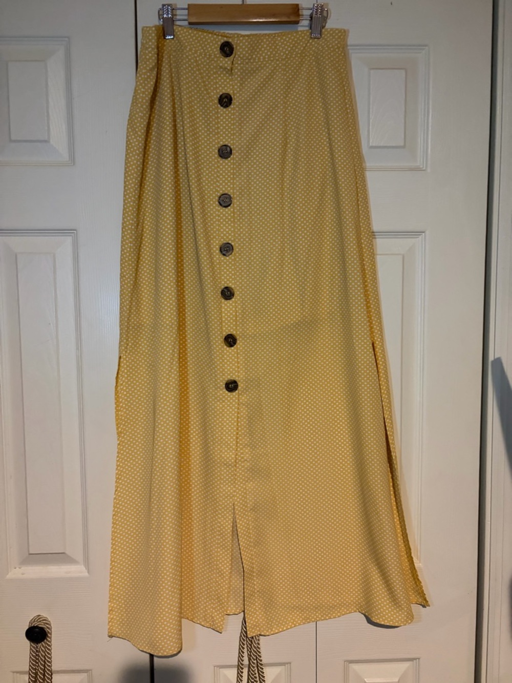 miami Yellow Polka-Dot Maxi Skirt with Front Buttons